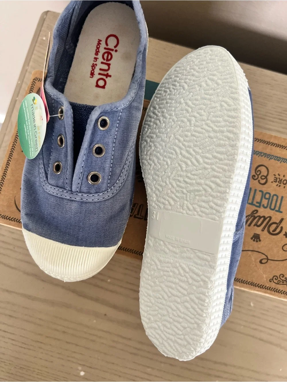 Cienta Kids Slip-On Canvas Sneakers in Denim Blue and White